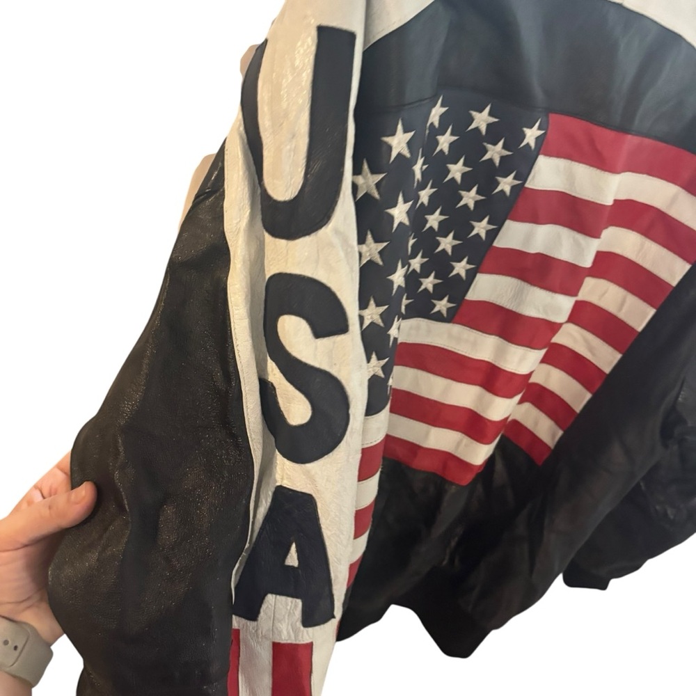 Vintage Michael Hoban Patriot USA American Flag Leather Bomber Varsity Jacket - Picture 4 of 7